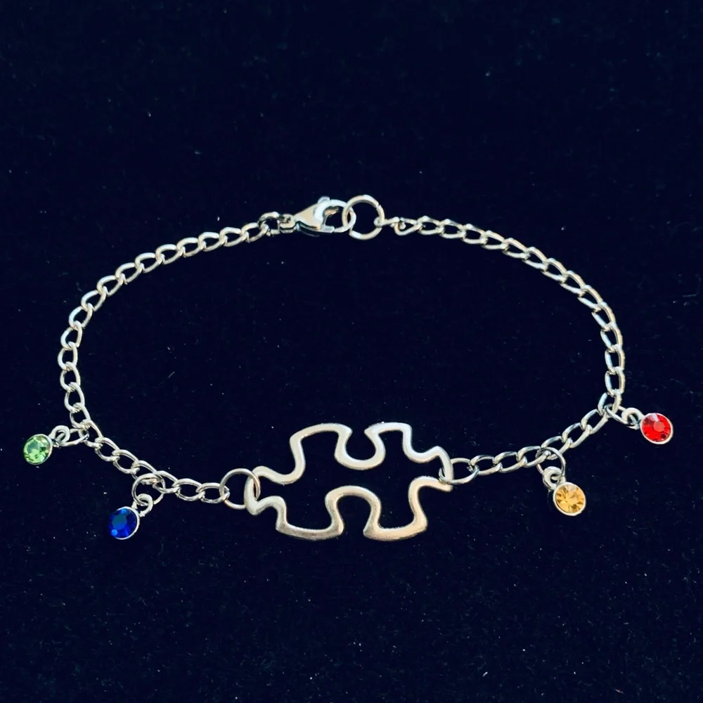 Autism Awareness Puzzle bracelet with colored rhinestones